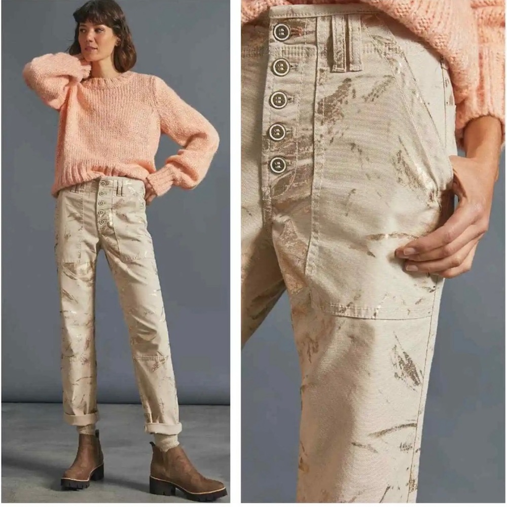 Anthropologie Beige Printed Ankle Pants